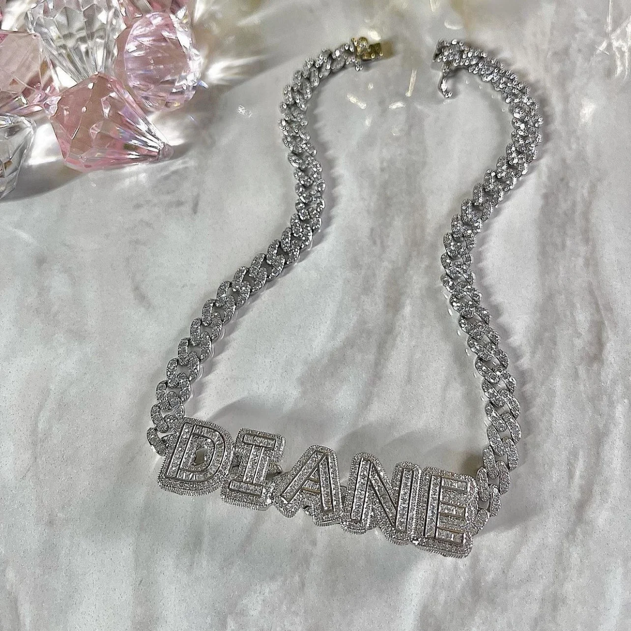 

Iced Out Bling Custom Jewelry Bling Hip Hop DIY Name Necklace Personalised Letter Mens Miami Cuban Chain Necklace, Colors