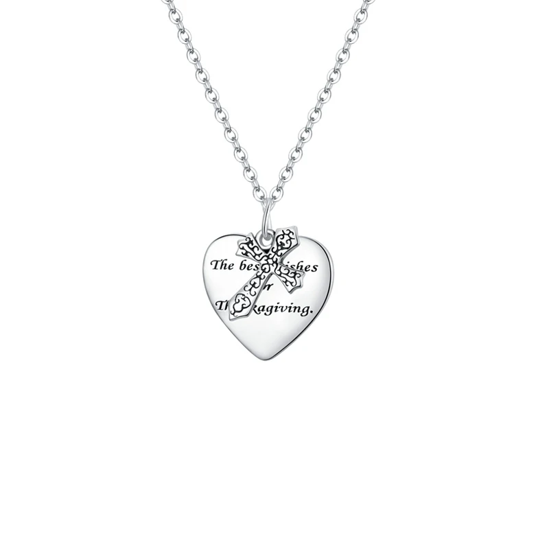 

Unisex Fashion Heart Pendant Cross Carved Silver Necklace Punk Hip Hop Mens Chain Necklace 925 Sterling Silver