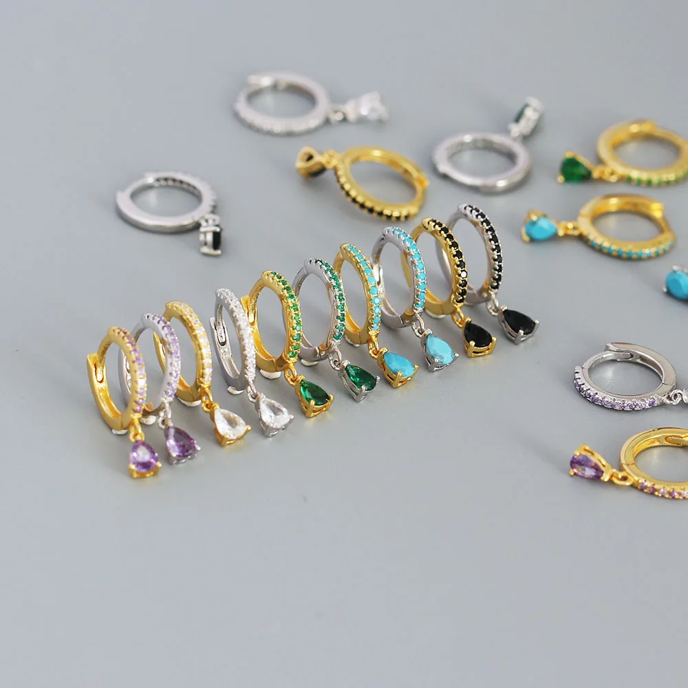 

Jachon Light luxury S925 sterling silver water drop diamond French style earrings silver earrings