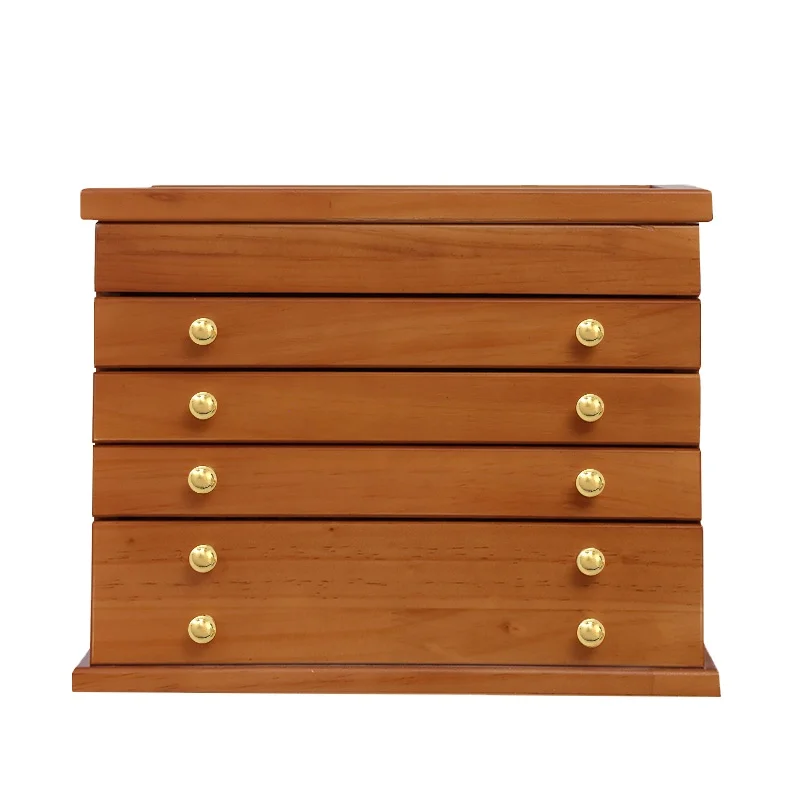 

Reasonable partitioned four drawers wooden jewelry earrings organizer box with lock, Brown