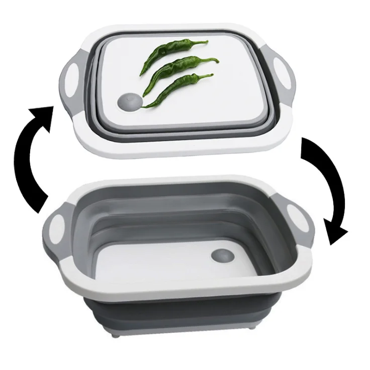 

Chopping Board Tool Foldable Folding Drain Basket Multi-Function 2 In 1 Cutting Board With Tray