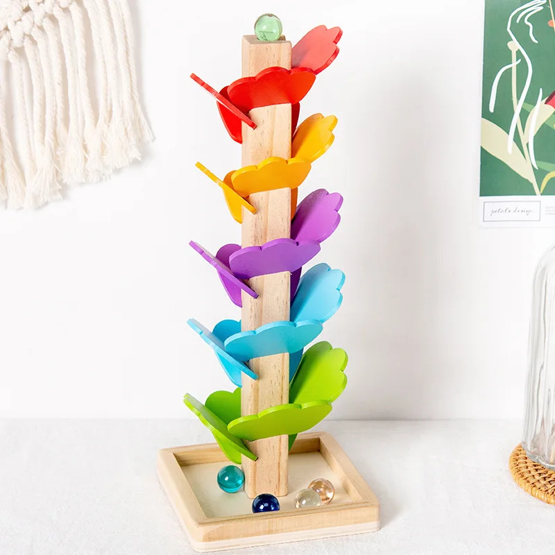 

Montessori Toy Rainbow Music Tree Can Be Inserted Into Color Petal Tree Fun Ball Enlightenment Wooden Early Education Toy