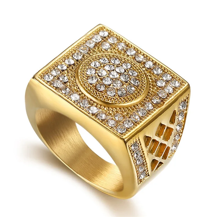

MJ Jewelry Wholesale Men's Hip Hop Iced Square Diamond Ring, Gold
