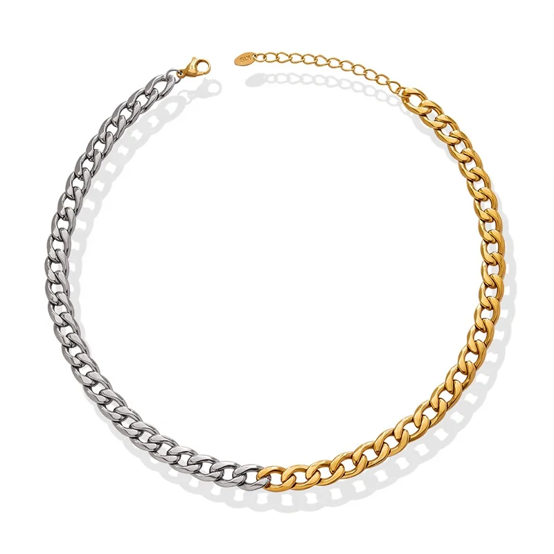 

2023 Street Hip Hop Titanium Steel Two Tone Cuban Necklace