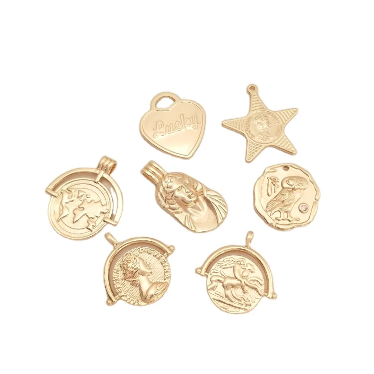 

14K gold plated gold coin queen portrait diy necklace pendant accessories