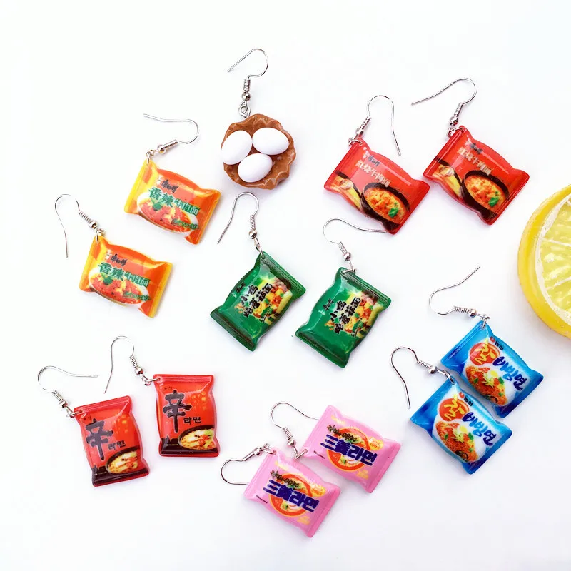 

New Small chili Food Play Drop Earrings Simple fashion personality Diy Food instant noodle earrings drop, Picture