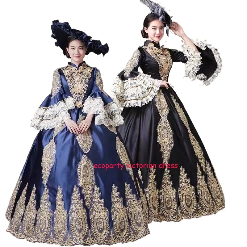 

Royalty Medieval Victorian Costume Black Dresses Ball Gown Queen Prom Party Quinceanera Gowns Vestido De Anos