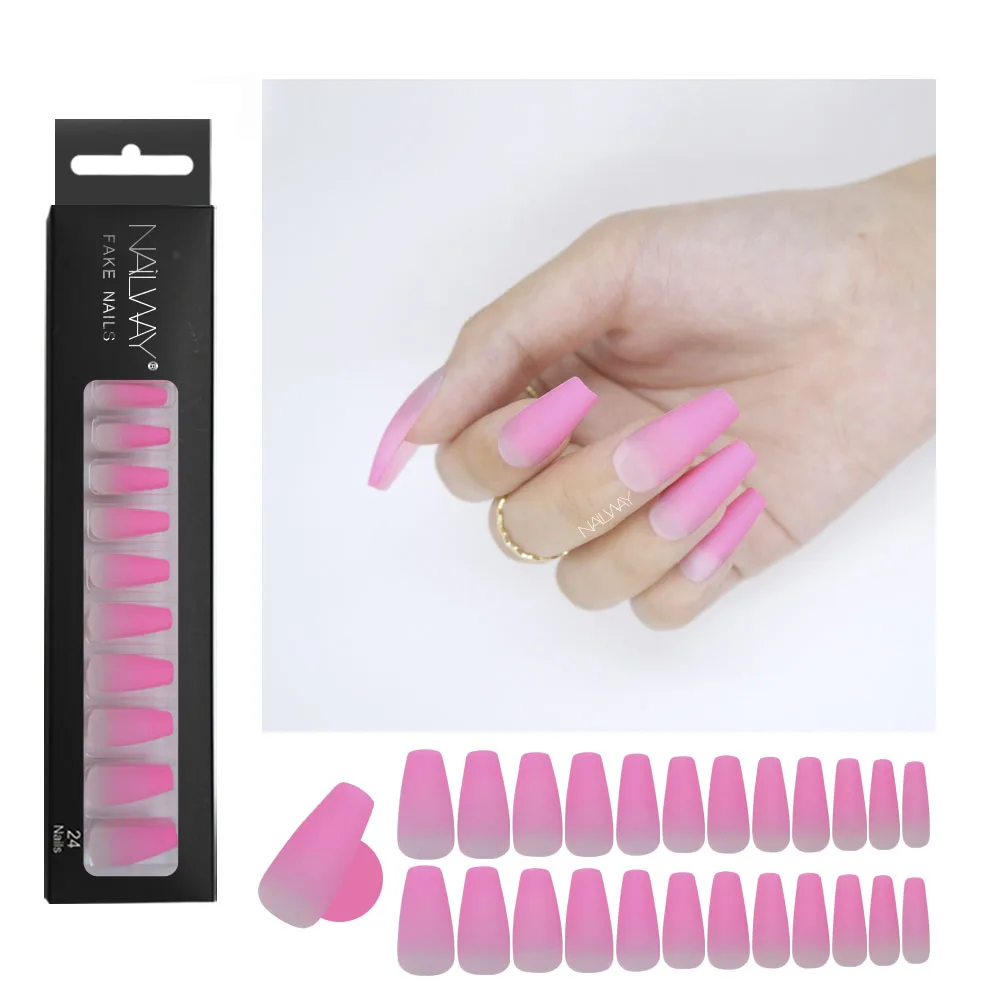 

Fast Shipping Gradient Pink Coffin False Nails Custom Press On Nails 24 Pcs Fake Nail