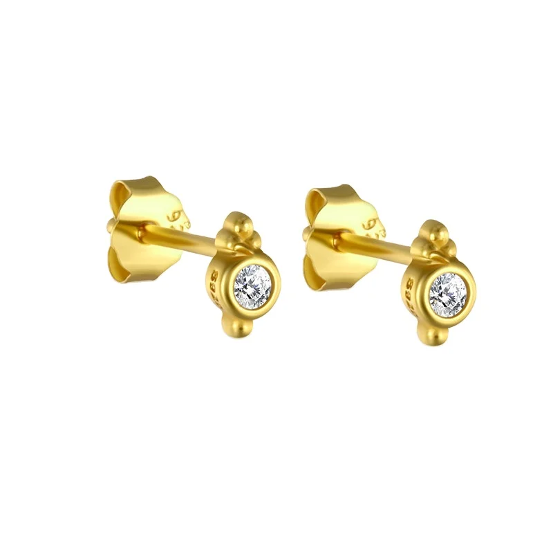 

2022 NEW 925 Sterling Silver minimalist one single stone round stud earring with 18k gold plated stud earring