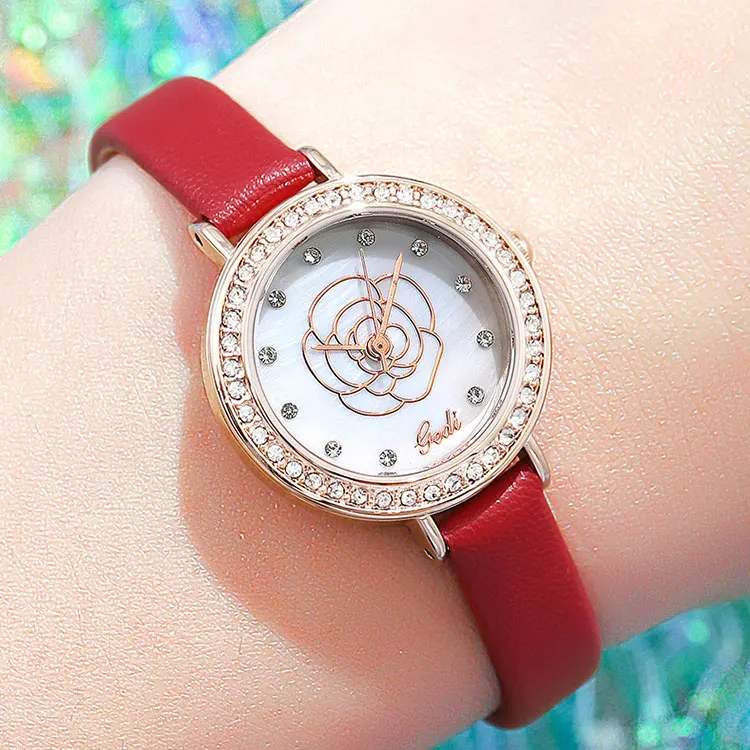 

Diamond Luxury Brand Wristwatch High Quality Japan Quartz Movt Watch China Genuine Red & White Couple Wrist Women Watch, Optional