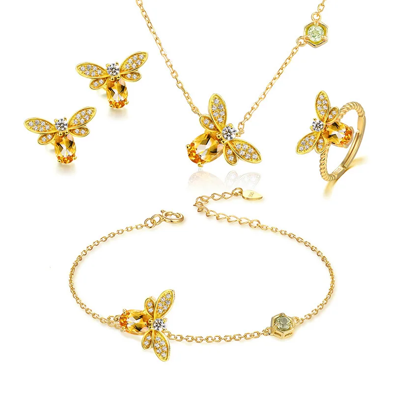 

V&R Fashion Jewelry 18K Gold Plated Cute Zircon Honey Bee Jewelry Sets, Picture