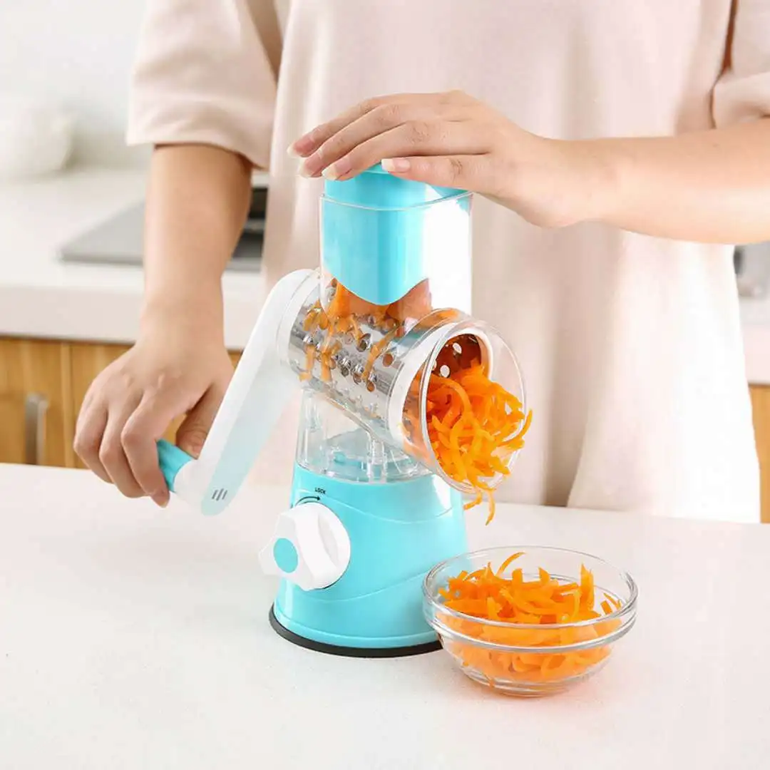 

Home Rotary Cheese Grater Shredder 3 Drum Blades Manual Vegetable Slicer Nut Grinder with Strong Suction Base