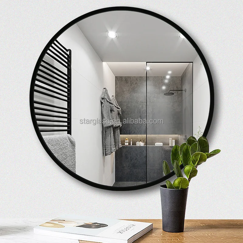 

Wholesale Matte Black Aluminum Metal Frame 50 60 70 80cm Round Wall Decor Mirror