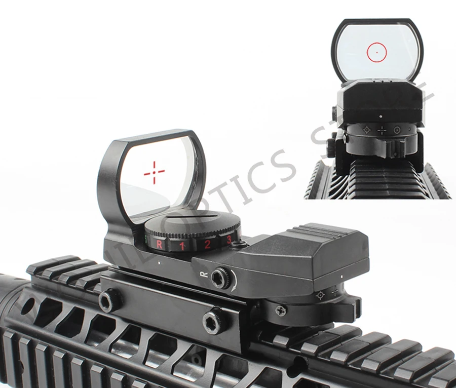 

Hot new quality 20mm Rail Riflescope Hunting Optics Holographic Red Dot Sight Reflex 4 Reticle Tactical Scope Collimator Sight, Black