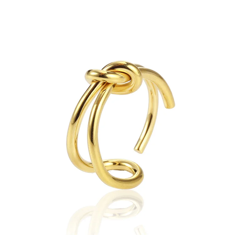 

simple fashion gold plated cuff finger ring stainless steel adjustable knot ring