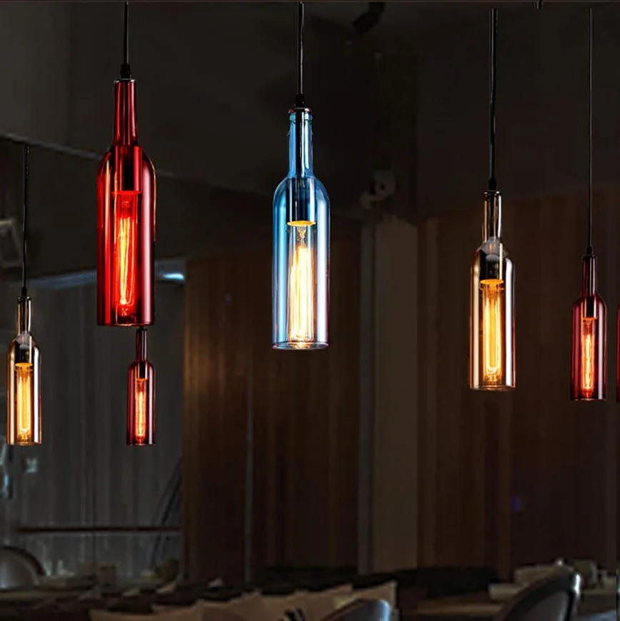 Loft Vintage Nordic Simple Retro de vidrio colorido drobar café restaurante de vidrio de bola redonda lámpara colgante de iluminación decor. 