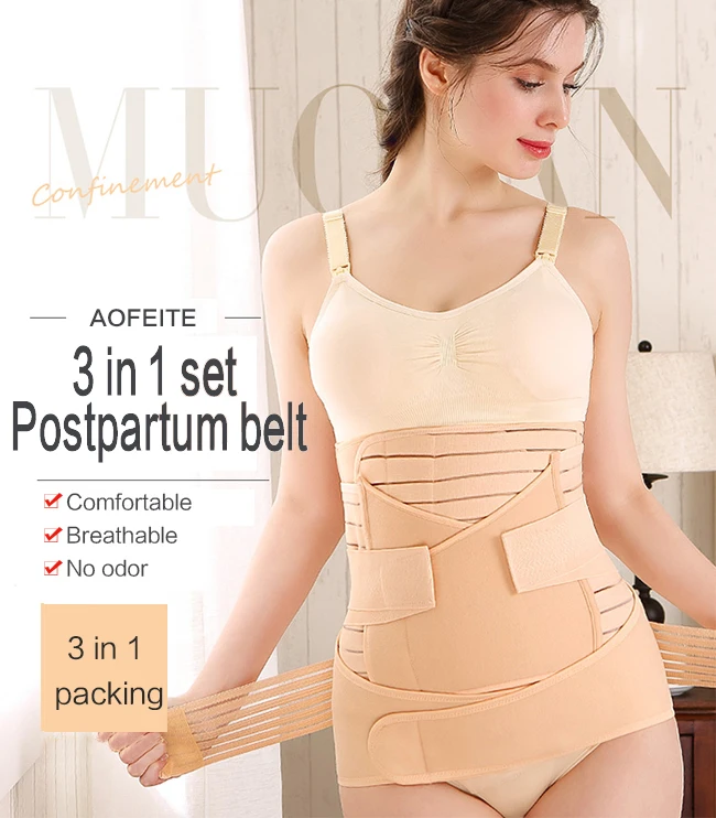 

Breathable 3 in 1 Postpartum Support Recovery Belly Wrap Waist/Pelvis Belt Body Shaper Postnatal Shapewear, Black,skin,apricot