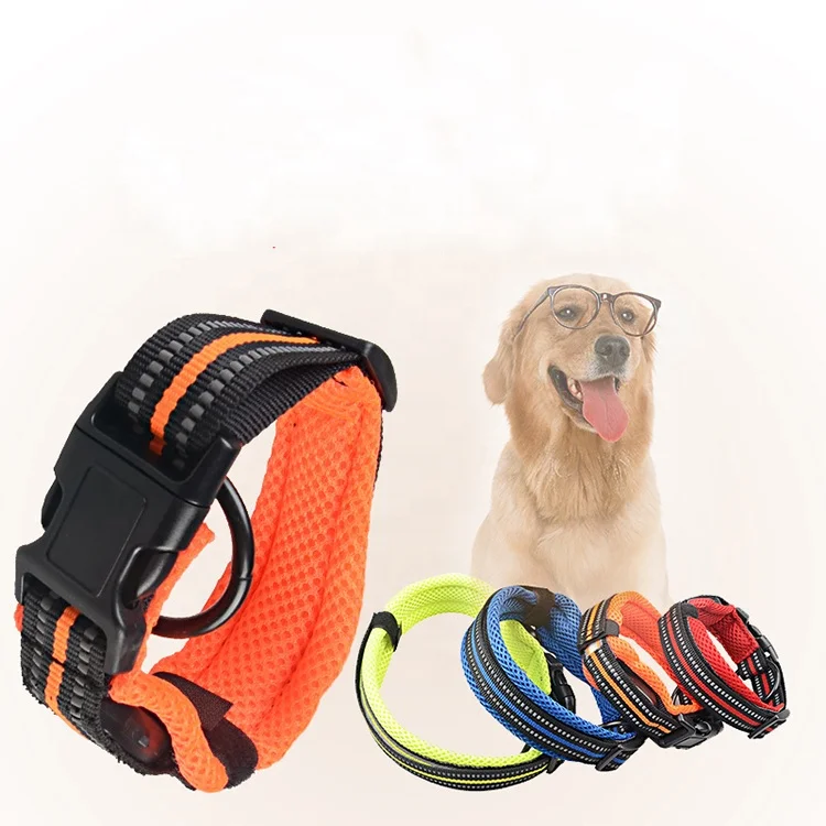 

Secure pet soft neoprene padded breathable nylon adjustable reflective plastic buckle cat designer collar for nylon dog collar, Blue orange green red