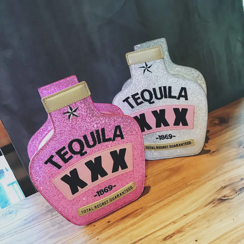 

women bags 2020 fashion tequila bags women glitter handbags laser bottle shape ladies hand bag