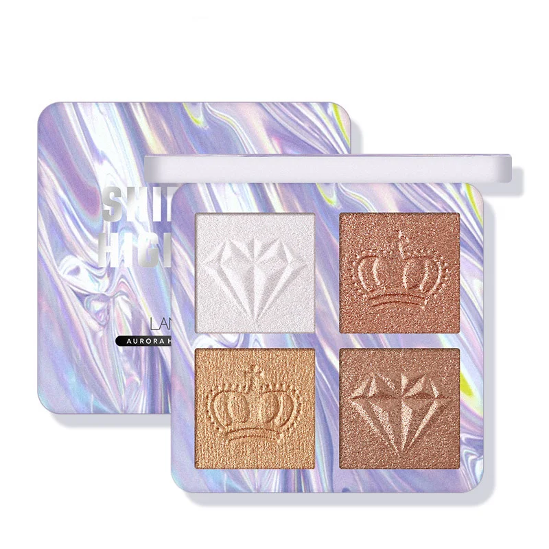 

Oem 4 Colors Crown Highlighter Makeup Private Label Powder Highlighter Palette, Multi-colored