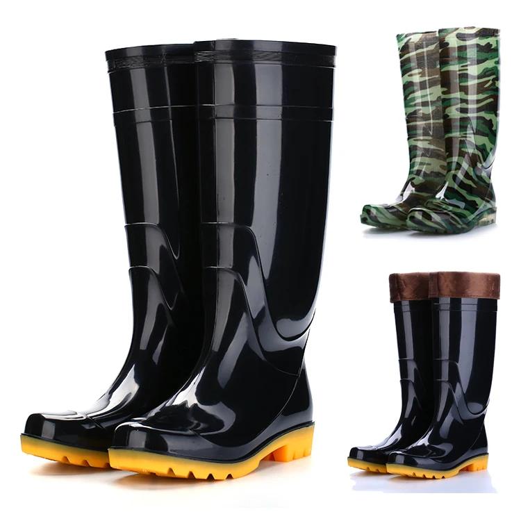 

Men's Fashion Slip Resistant Waterproof Shoes Knee-High Water Boots PVC Rain Boots, Black