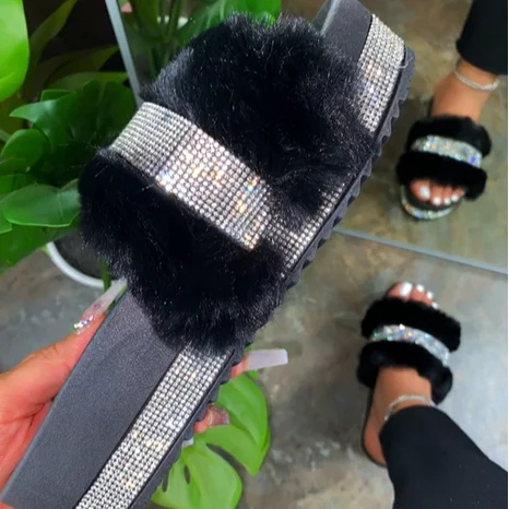 

INS HOT high quality footwear women faux fur slippers for ladies fashion design women shoes new plush sandals, White, black, yellow,red,pink