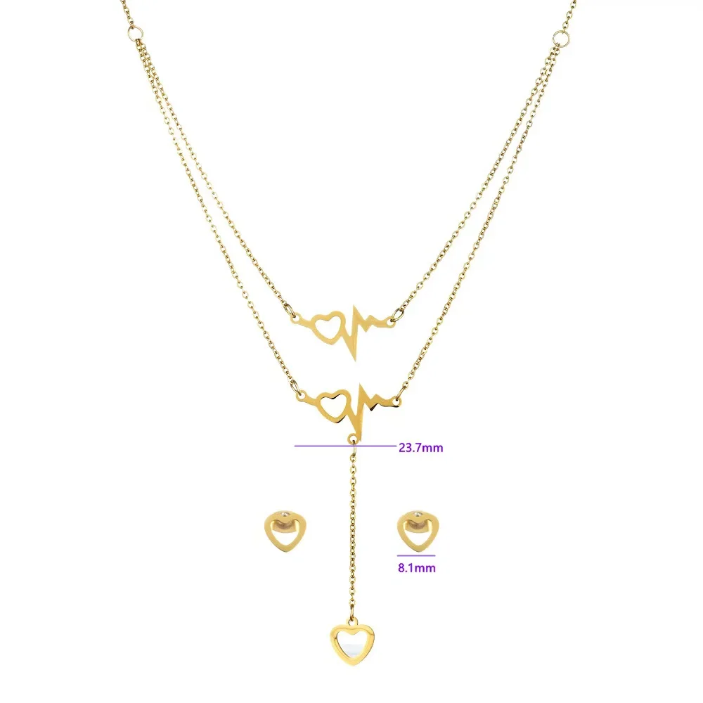 

Qings Brand Fashion 18k Gold Plated stainless steel dainty gold layered heart necklace jewelry set