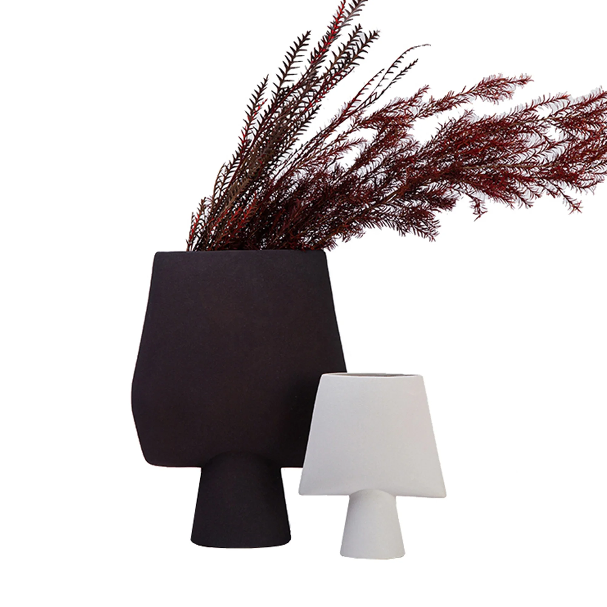 

Nordic style ceramic modern color flower vase half hand-made sculpture interior decor, As picture/customized color