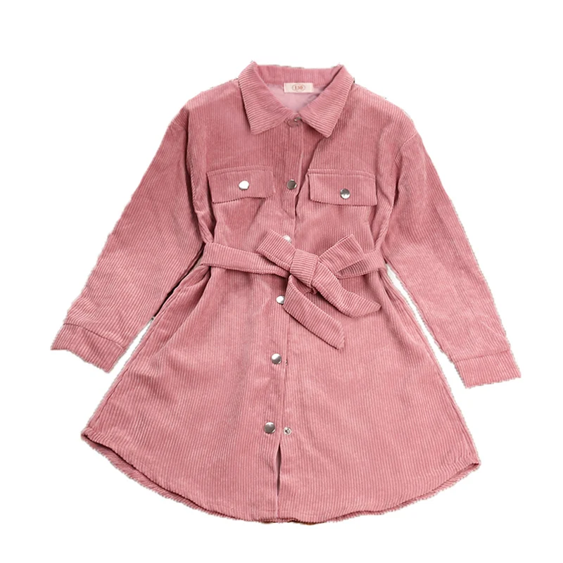 

2022 New Children's Clothing Spring Girls Autumn Dress Mid-length Corduroy Long Sleeve Shirt Dress for 5-15Y