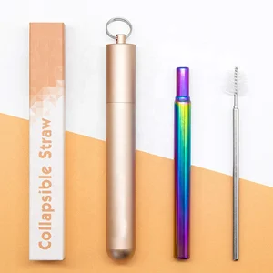 Image of Portable Adjustable stainless steel metal straw telescopic drinking straw