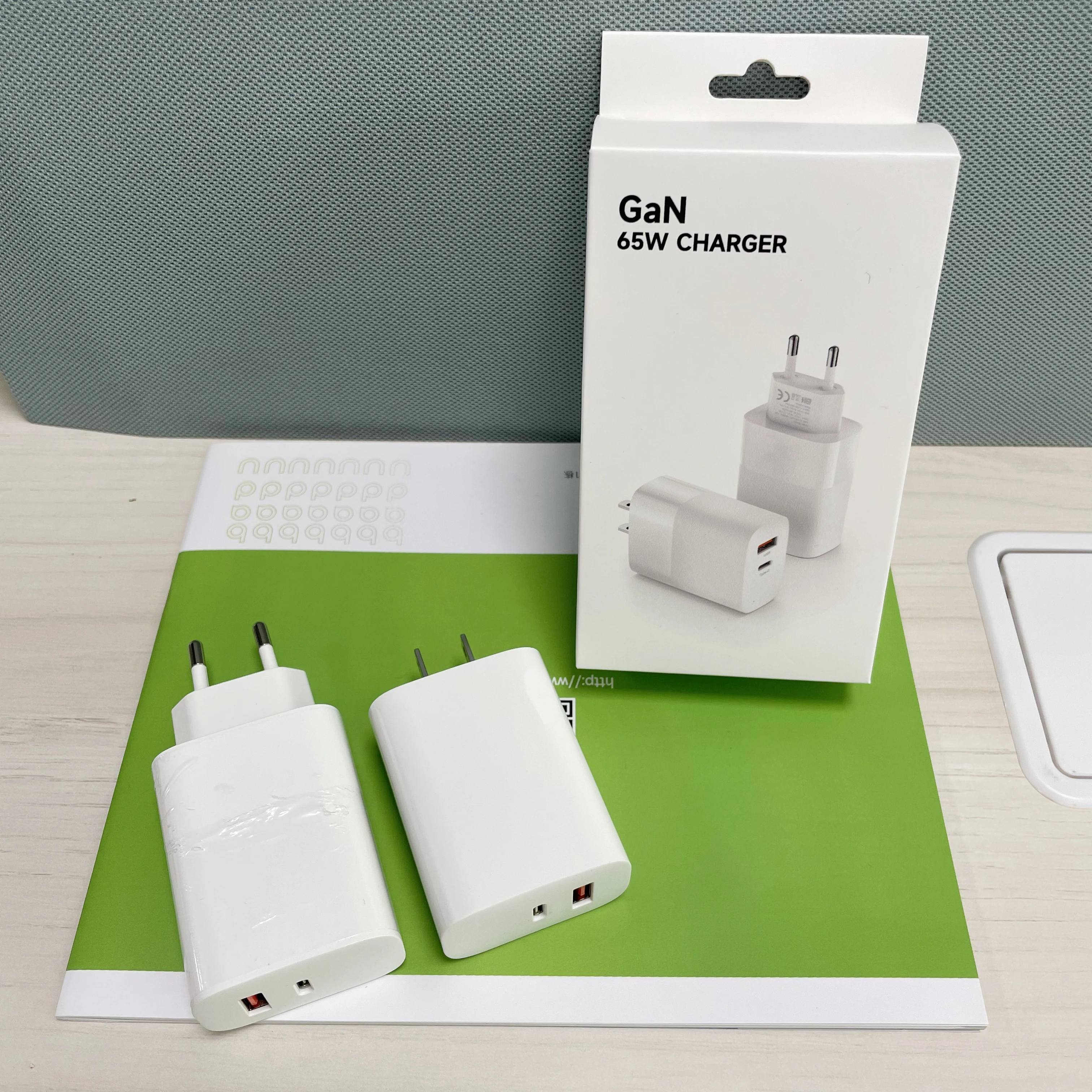 

65W Fast Portable 2 Port Charger [GaN Tech] USB-C QC PD 3.0 Power Adapter Type C Charging Block for USBC Laptop