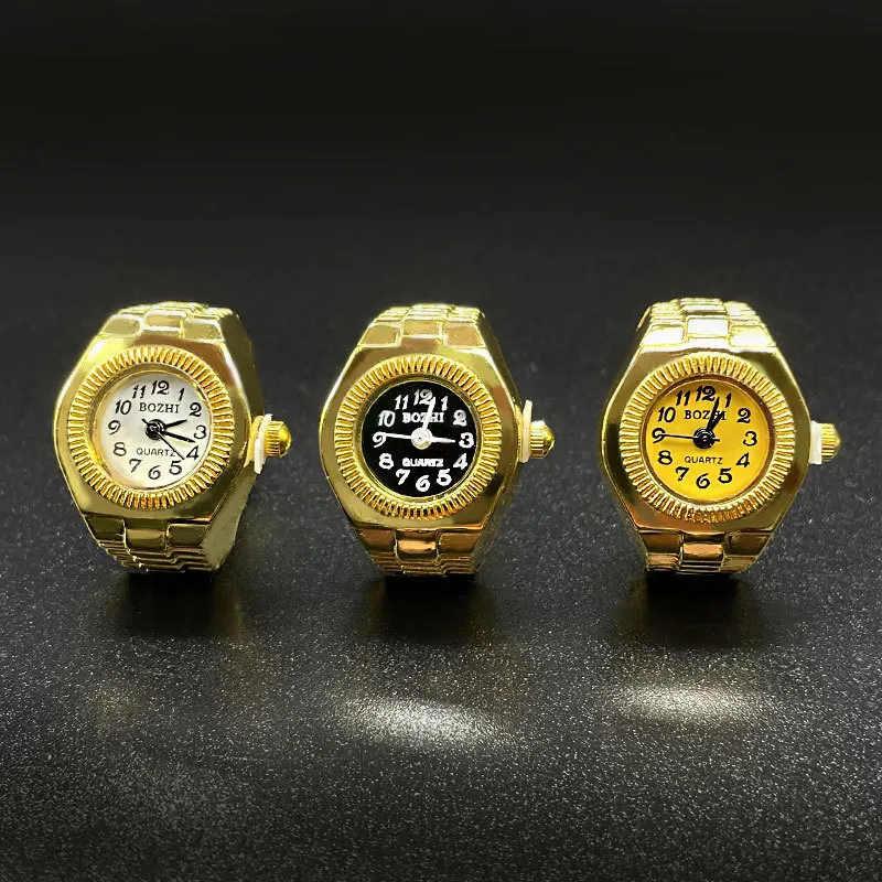Punk Square Round Quartz Watch Rings for Couple Women Men Hip Hop Cool Elastic Stretchy Gold Watch Finger Watch Drop Shipping