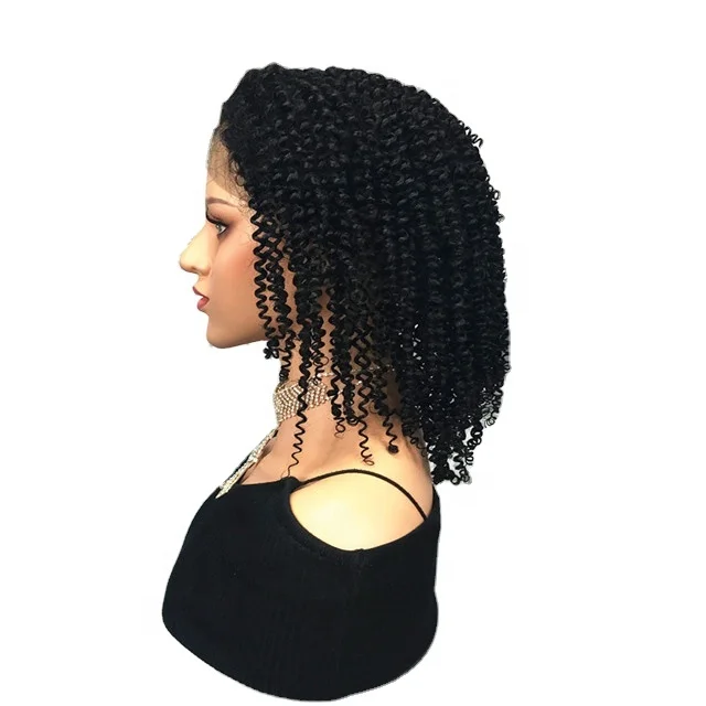 

Short Kinky Curl Natural Black Wig Bleached Knots Human Hair Lace Front Wigs