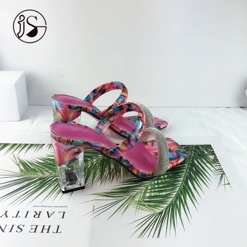 

2021 new women's slippers outdoor fashion summer girls' sandals crystal heel decorative slippers, Picture