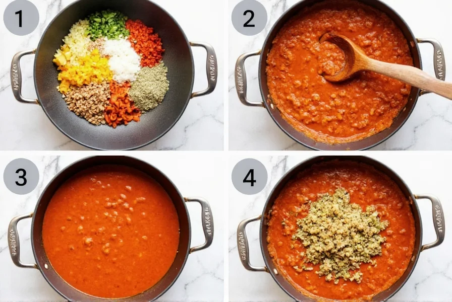 Step-by-step preparation of classic chili mac recipe showing ingredient assembly and cooking process
