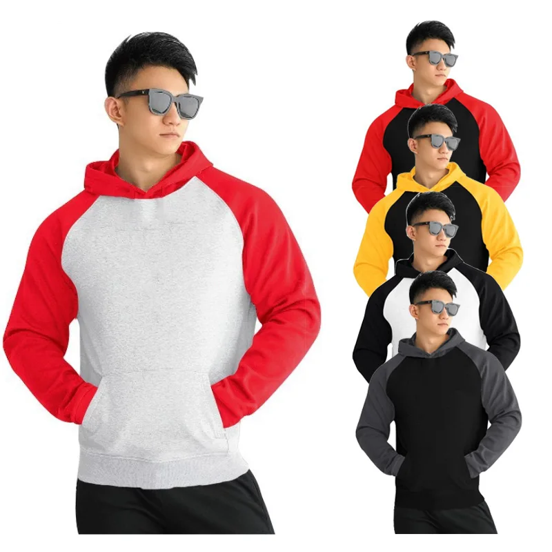 

Men Autumn Winter Hooded Street Long Sleeve loose Solid Color Hooded Casual Blouse Fleece Tops White Hoodies, As picture