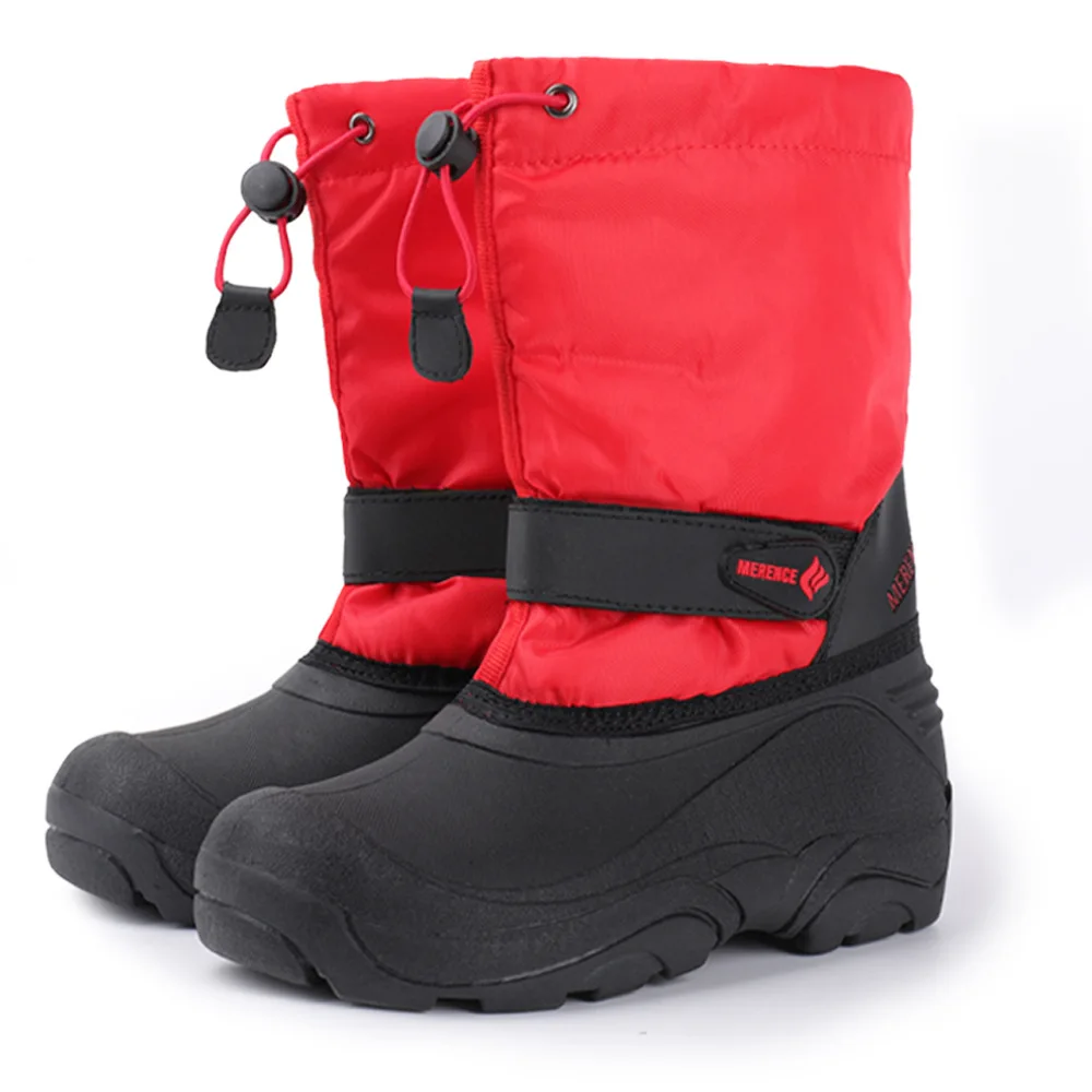 

Outdoor Winter Waterproof Thick Plush Warm Non Slip Shoes For Big Girls Boys Kids Children Snow Boots, Black red