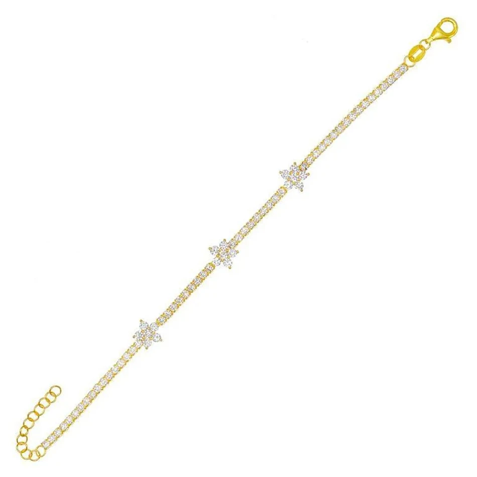 

wholesale 925 sterling silver jewelry 14k gold plated flower tennis bracelet for women gift