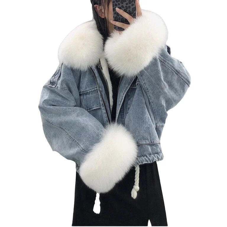 

Wholesale High Quality Women Jacket Winter Ladies Winter Jean Jacket With Fur Stylish Denim Jacket For Women, Blue