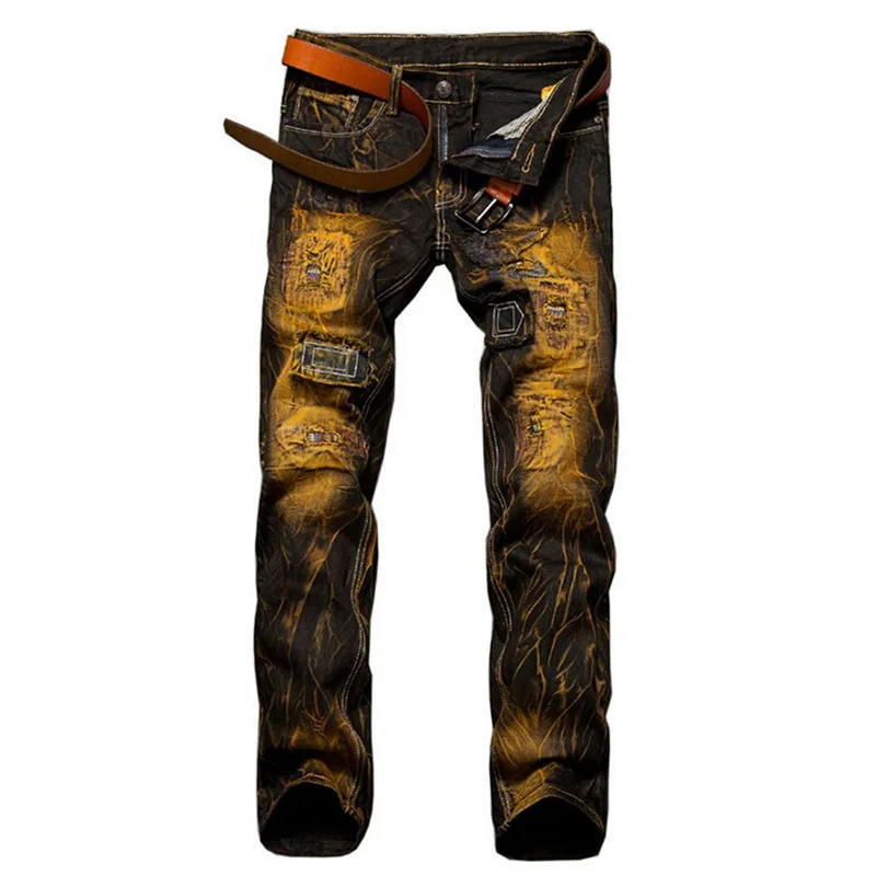 

Nostalgic Color Jeans Trousers For Men Denim Tapered Embroidered Mens Designer Jeans