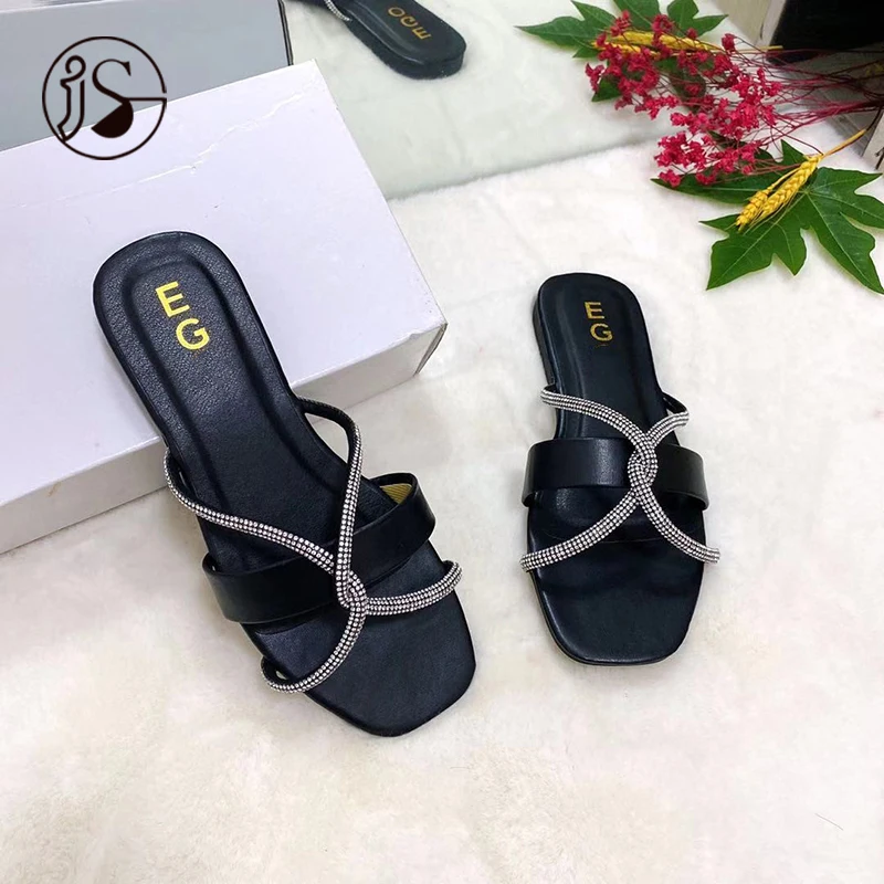 

2021 hot selling slippers new product open toe metal chain flat women Wholesale fancy summer ladies sandals, Picture