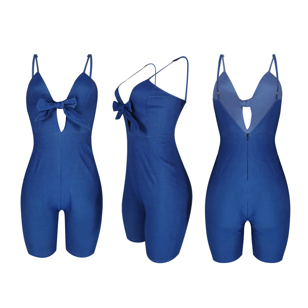 

Sexy Women denim Jumpsuit Breathable Jumpsuit Sleeveless one piece short denim rompers womens jumpsuit, Blue