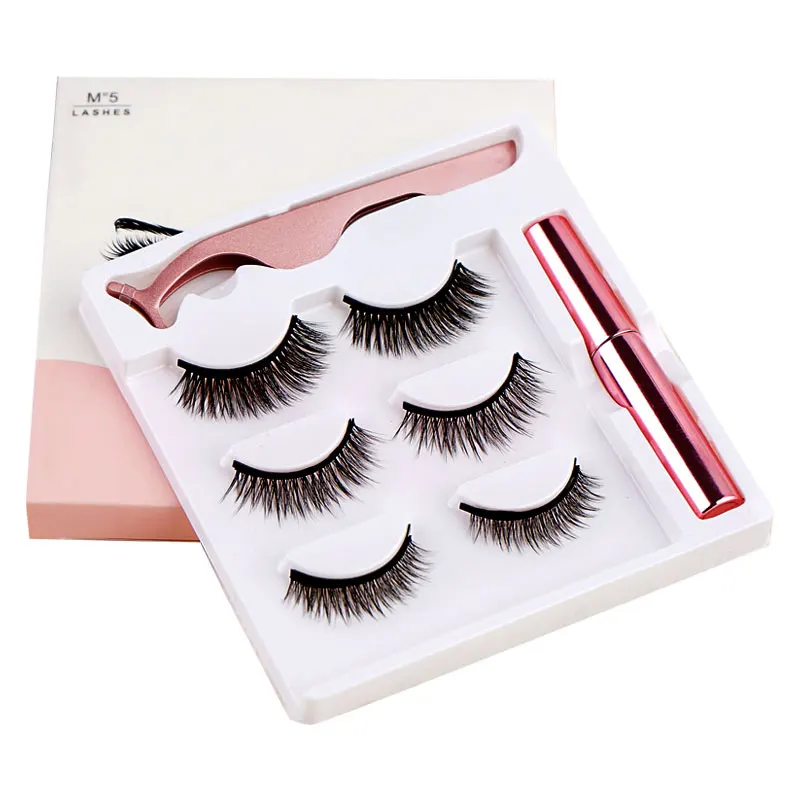 

Magnetic Eyelashes 5 Magnets Mink Magnetic Lashes with Eyeliner Kit Soft Black Western Set Silk Customized Fur Money Long Logo, Natural black