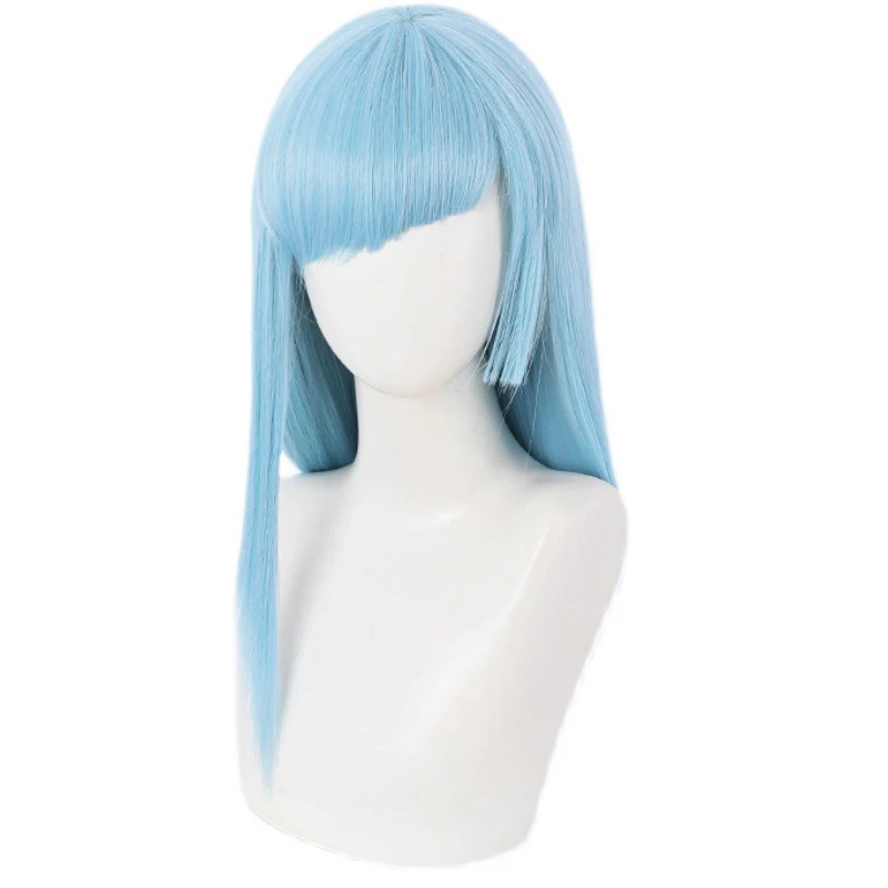 

Mixed Blue Long Straight Hair with Oblique Bangs Anime Comic Exhibition Cosplay Hair High Temperature Silk COS Wigs