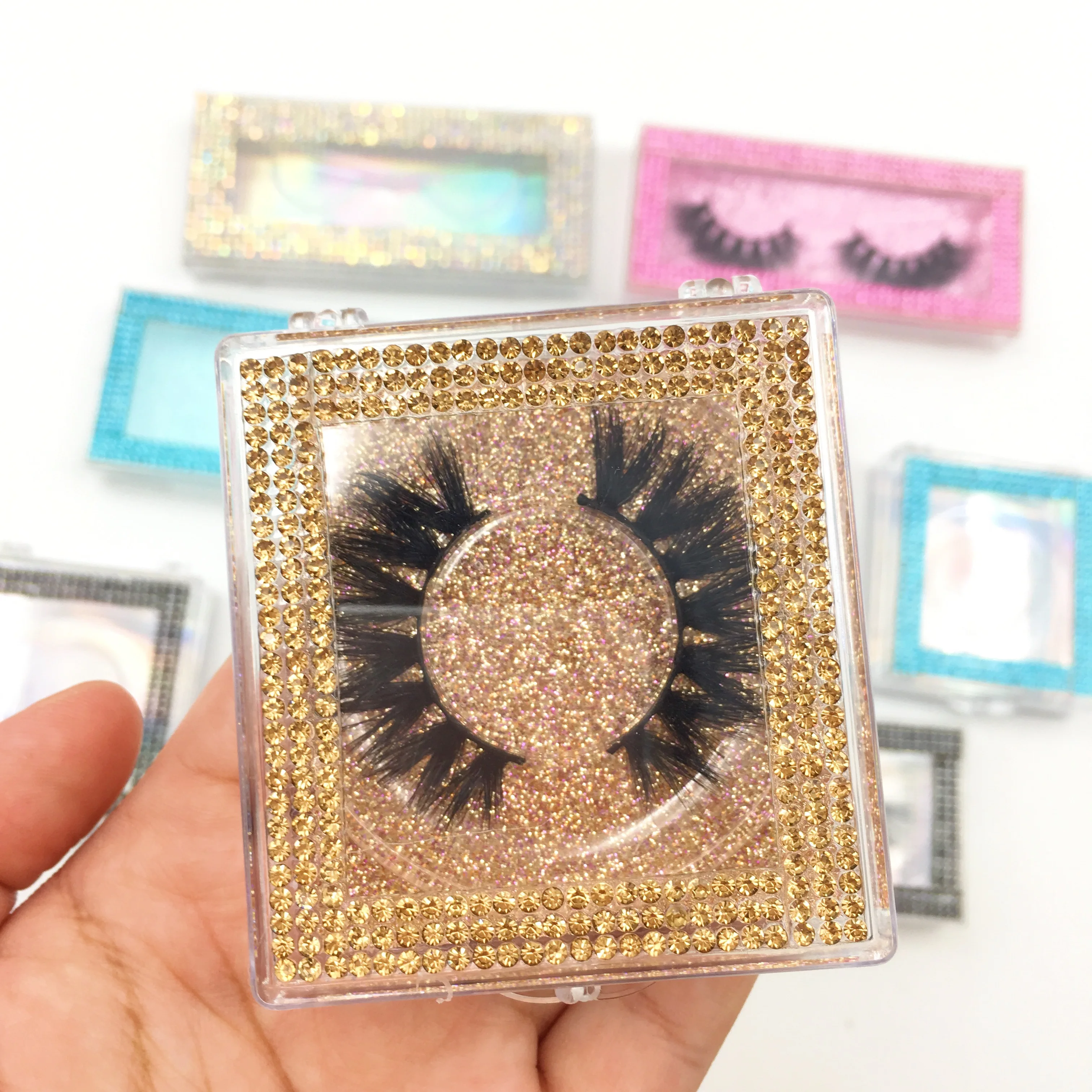 

Charme Beauty custom eyelash box eyelashes package bag rhinestone diamond lash box, Cmyk