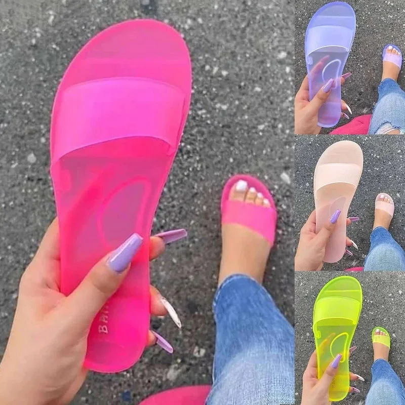 

2021 Summer Candy Colors Transparent Slides Beach Women Jelly Slippers, As picture