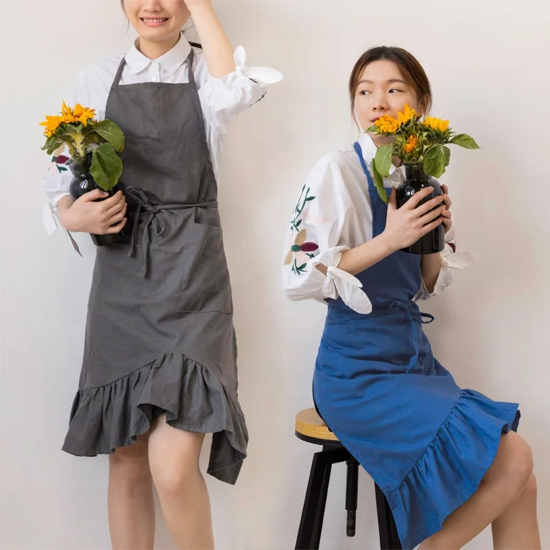 

New style ruffle Japanese linen Cotton apron