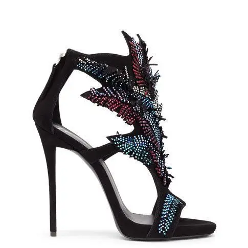 

2020 large size solid color leaf hot color diamond sexy fashion high heel sandals, Picture