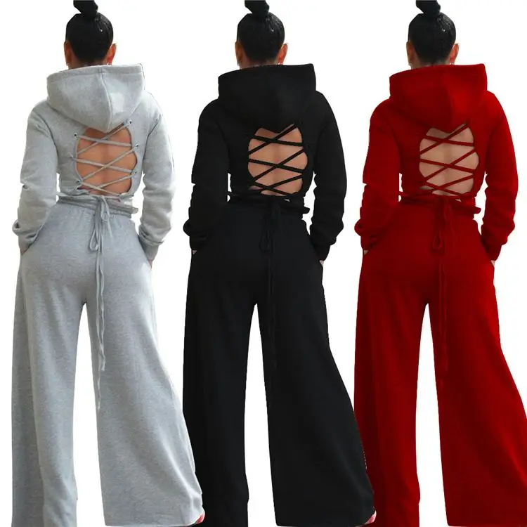 

L06594 Newest Design High Quality Fashion Clothing 2020 Winter Ladies 2 Hoodies Women Two Piece Set