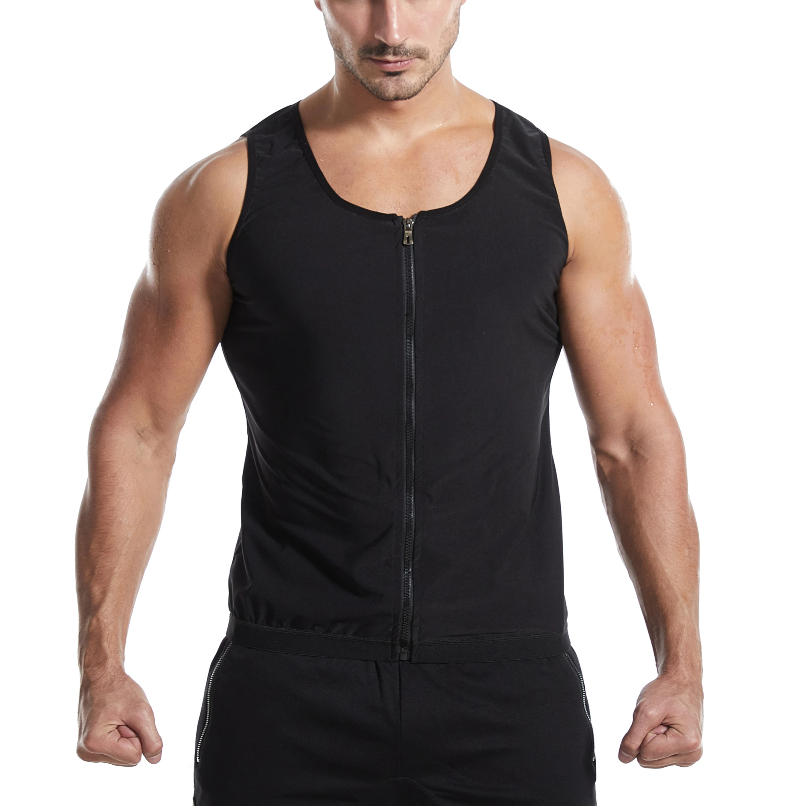 

Men Slimming Shirt Workout Suit Neoprene Sauna Sweat Vest Weight Loss Waist Trainer Vest, Black